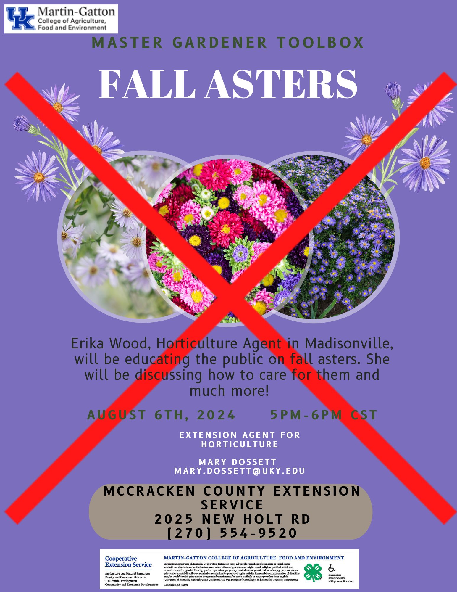 Fall Asters Class Canceled August 6th