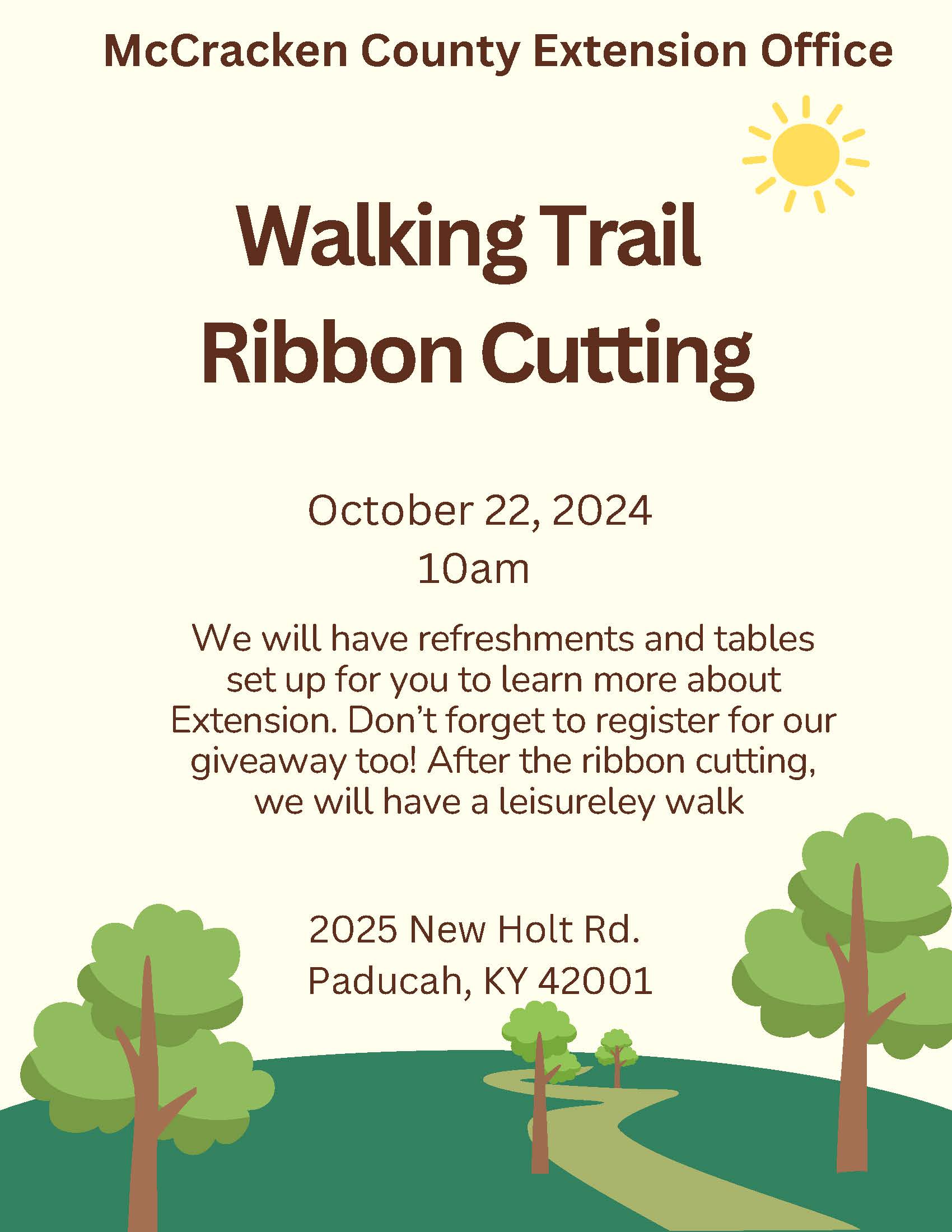 Flyer for Walking Trail Ribbon Cutting Oct 22, 2024