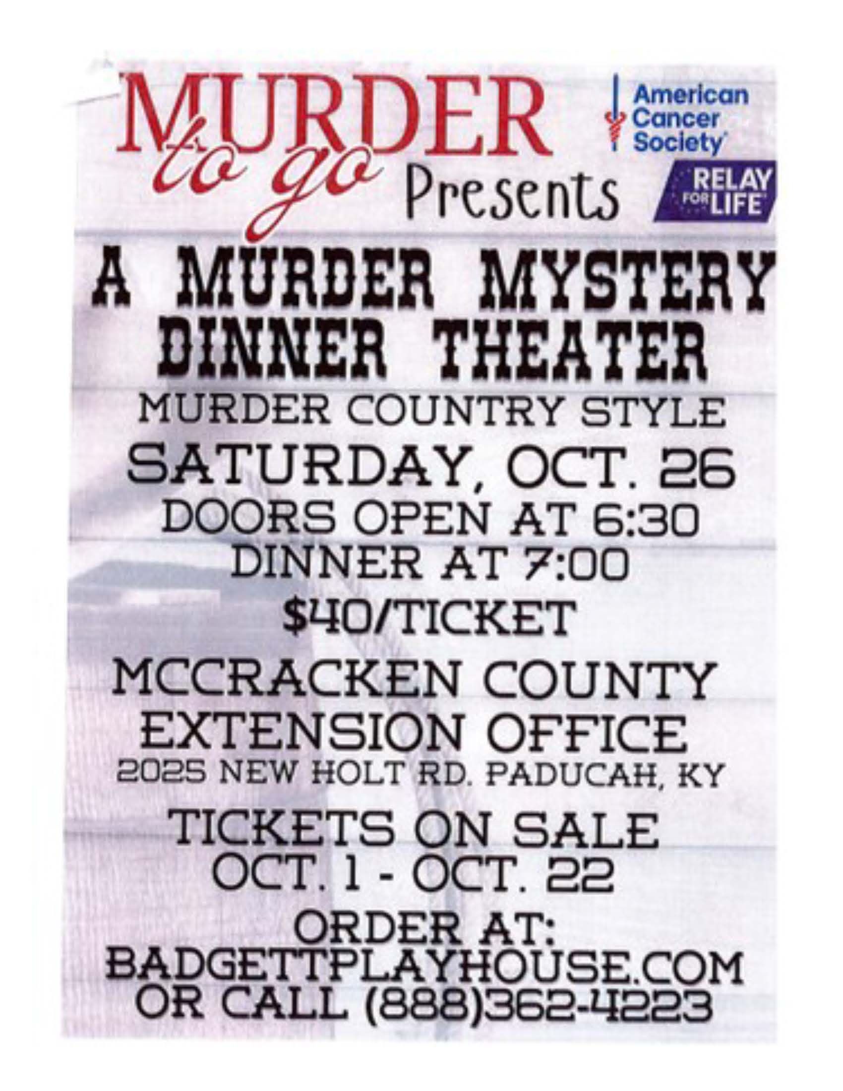 Murder Mystery Dinner Theater Flyer October 26 2024