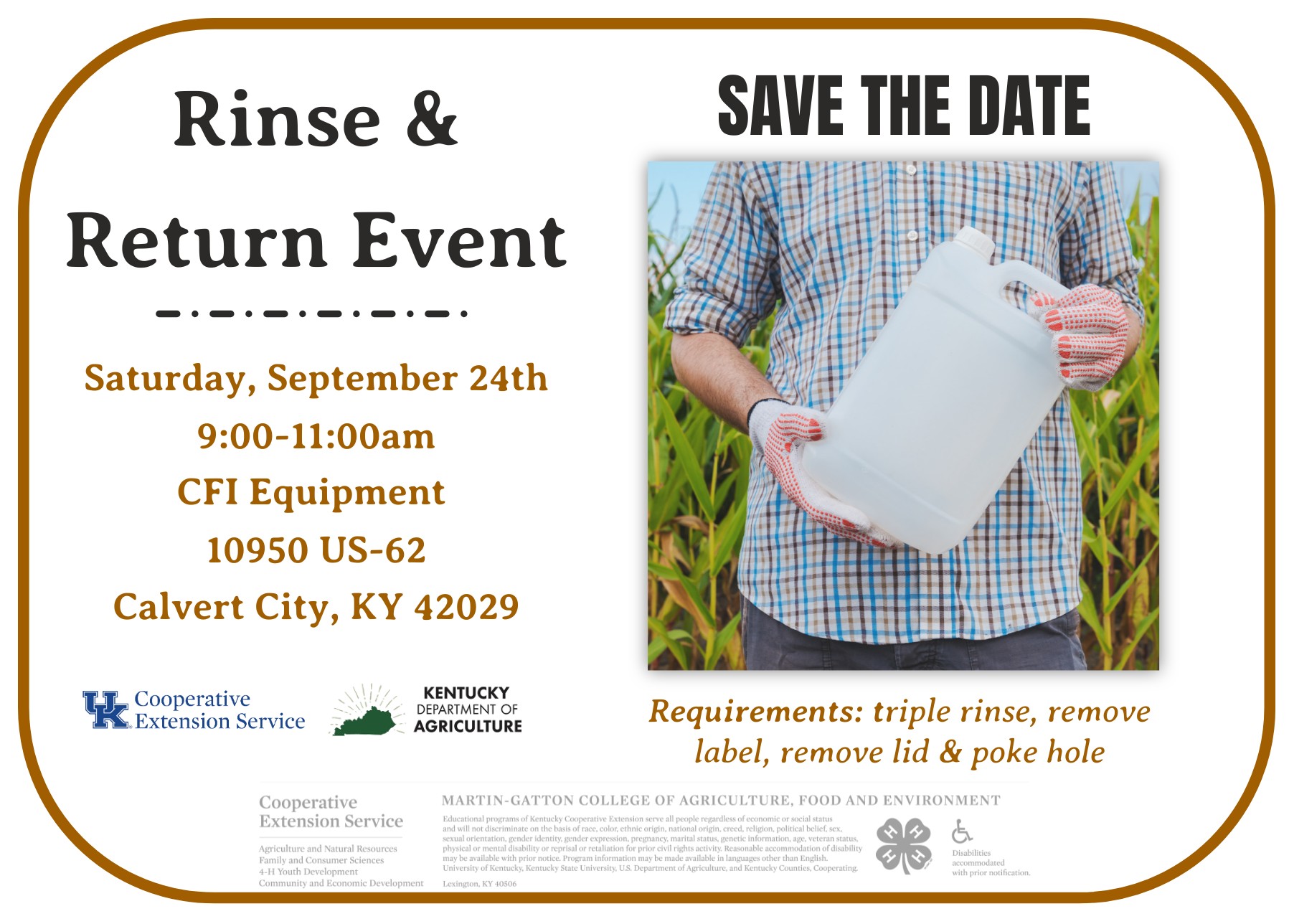 Rinse & Return Event Flyer at CFI Equip