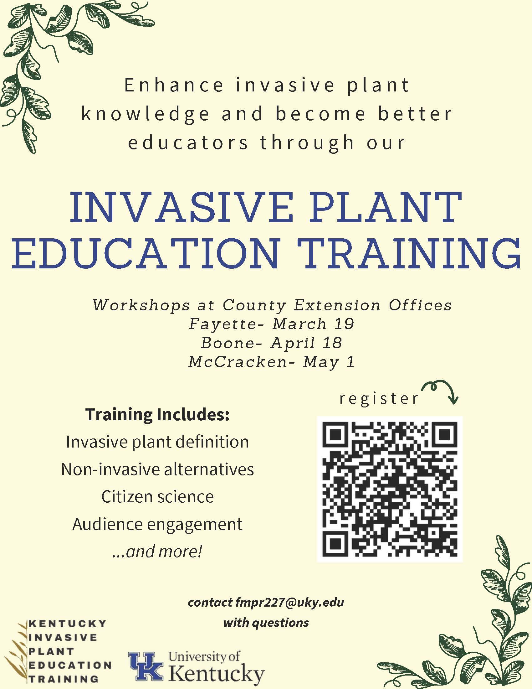 Flyer for Invasive Plant Education Training May 1 2024 