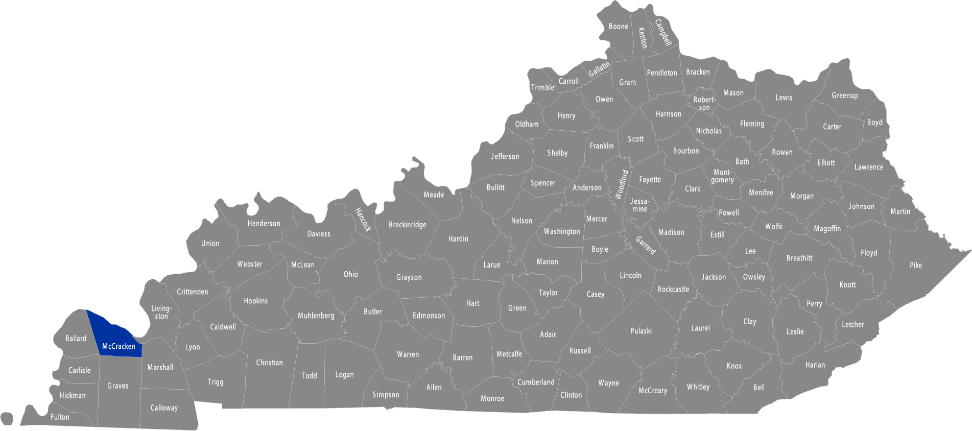 State of Kentucky map with McCracken County highlighted