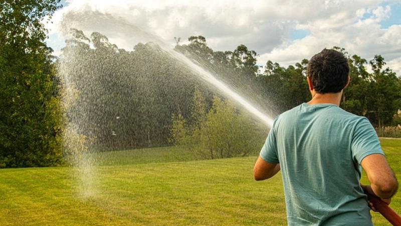 Picture of man watering lawn